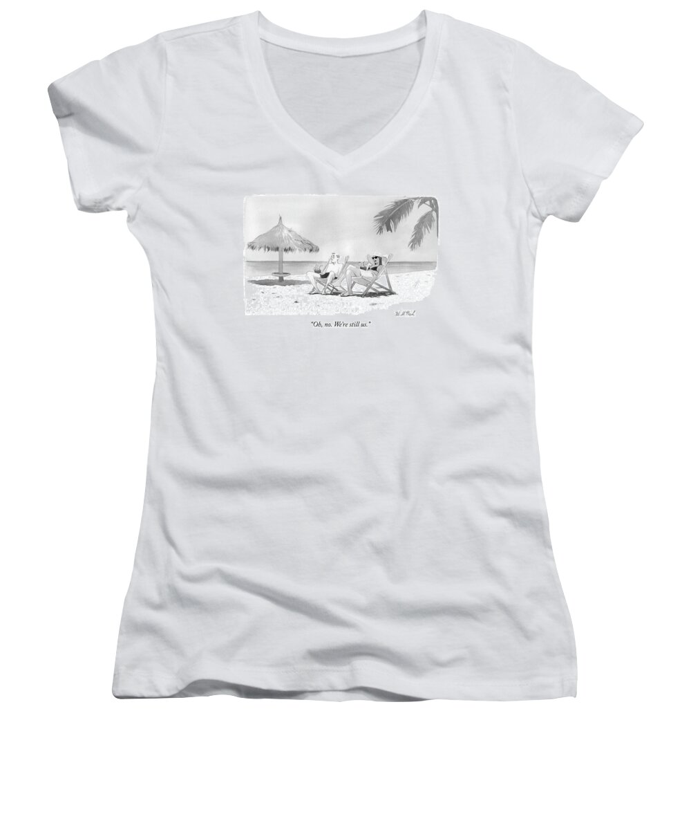 oh Women's V-Neck featuring the drawing Oh no by Will McPhail