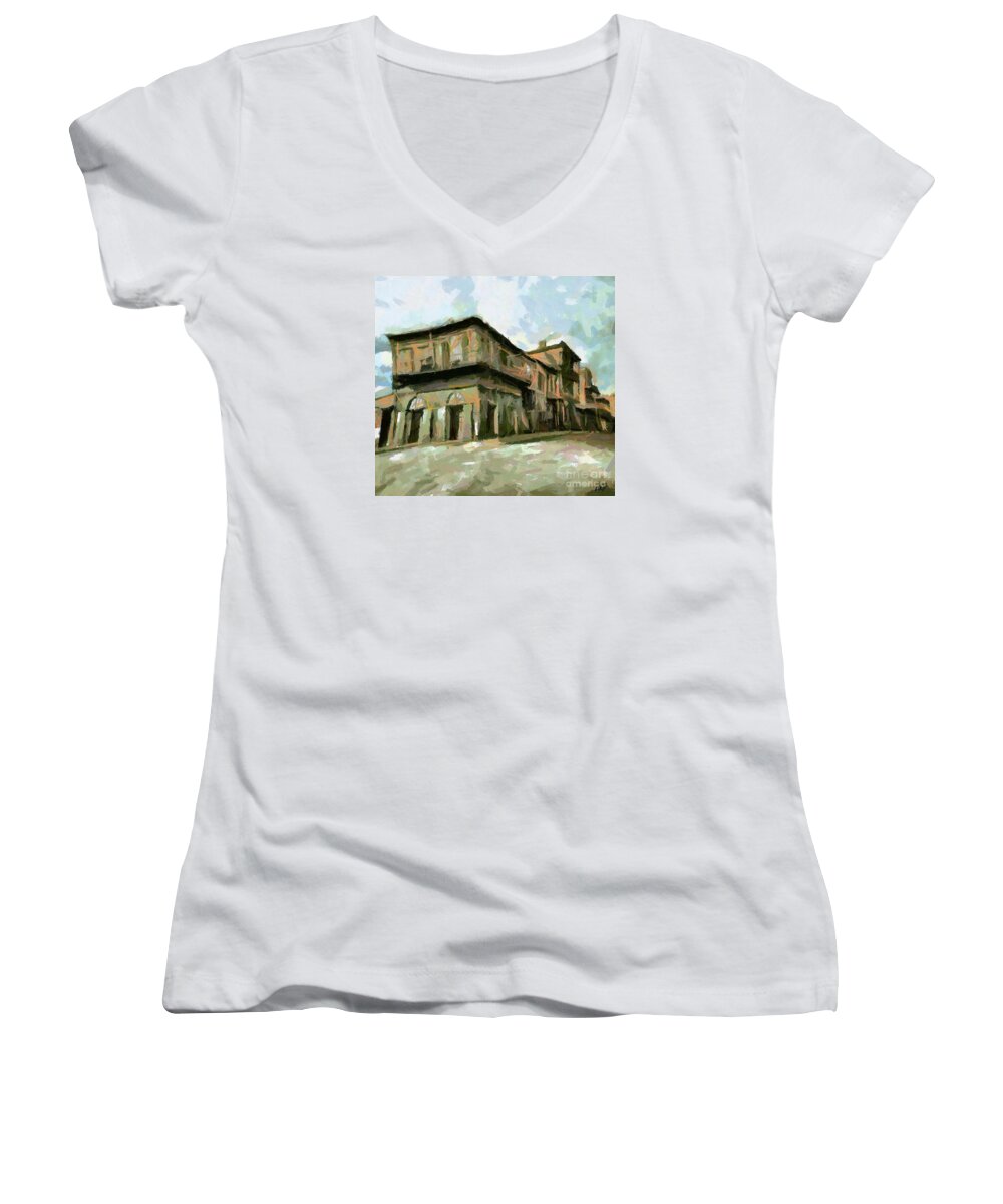 Street Scenes Women's V-Neck featuring the painting Old Absinthe House by Dragica Micki Fortuna