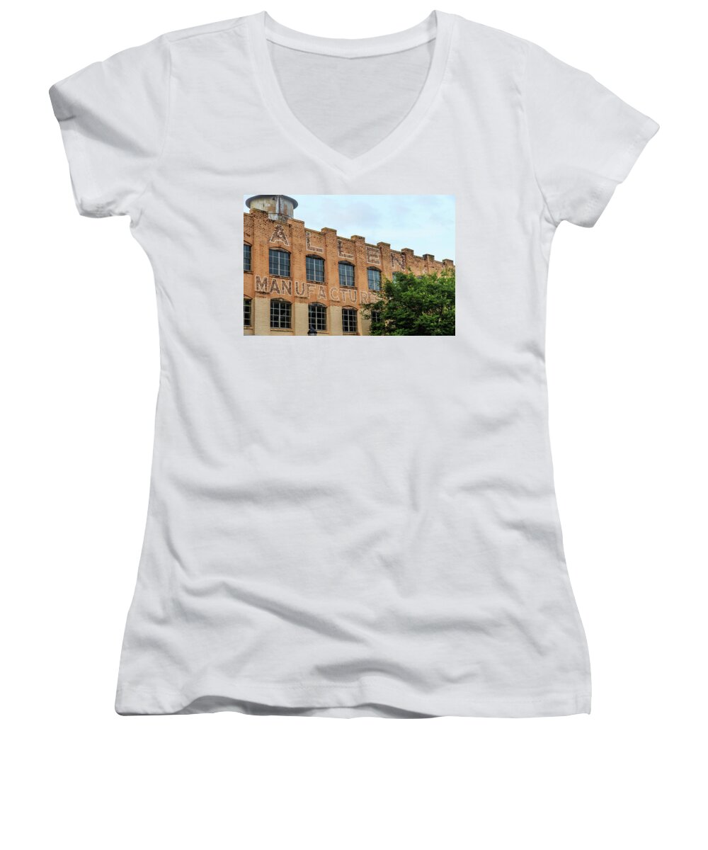 Historic Women's V-Neck featuring the photograph Old Mill Building in Buford by Doug Camara