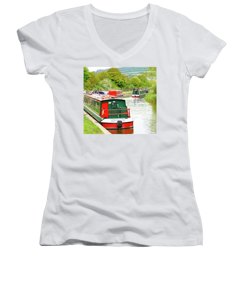 Canal Women's V-Neck featuring the photograph On the canal by Colin Rayner