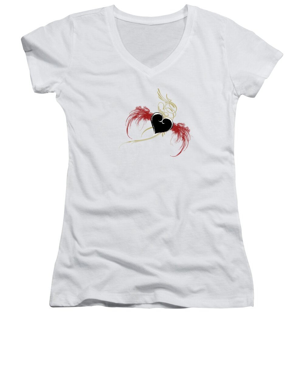 Heart Women's V-Neck featuring the digital art One Love, One Heart by Linda Lees