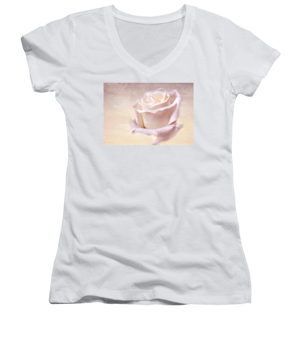 Flower Women's V-Neck featuring the photograph One rose is enough for the dawn by Ches Black