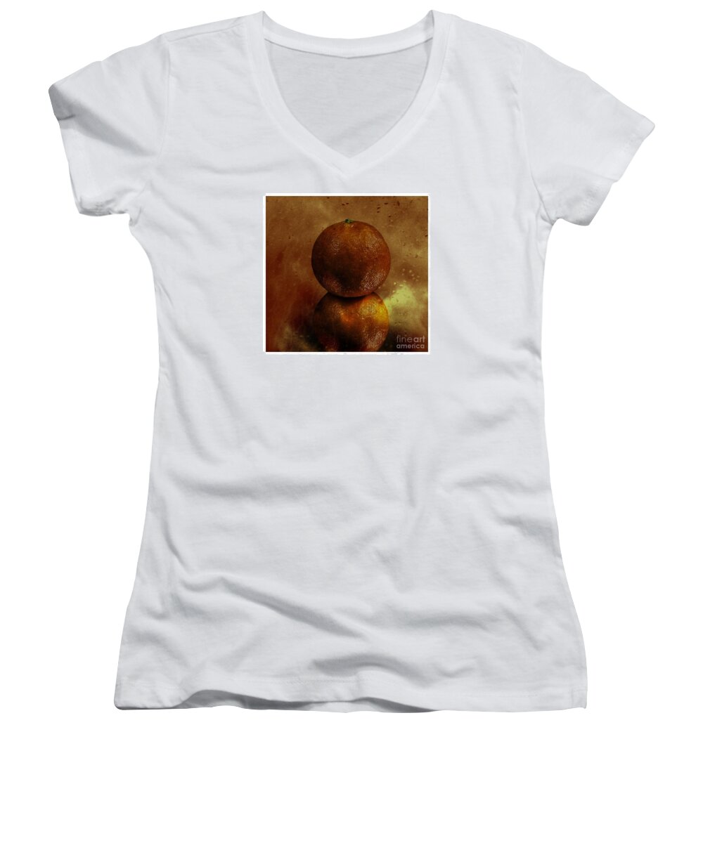 Orange Women's V-Neck featuring the photograph Orange Art by Shirley Mangini