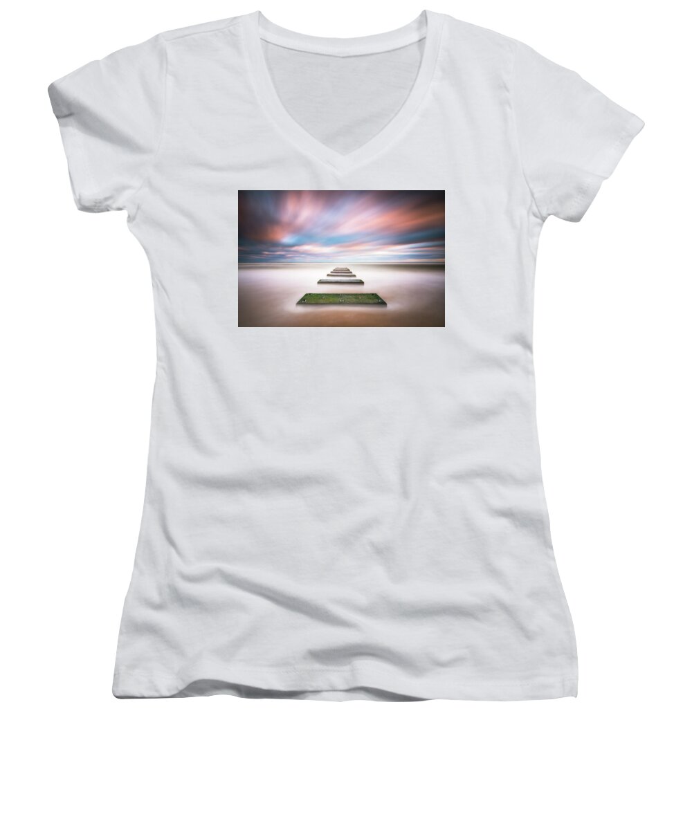 Obx Women's V-Neck featuring the photograph Outer Banks North Carolina Seascape Nags Head NC by Dave Allen