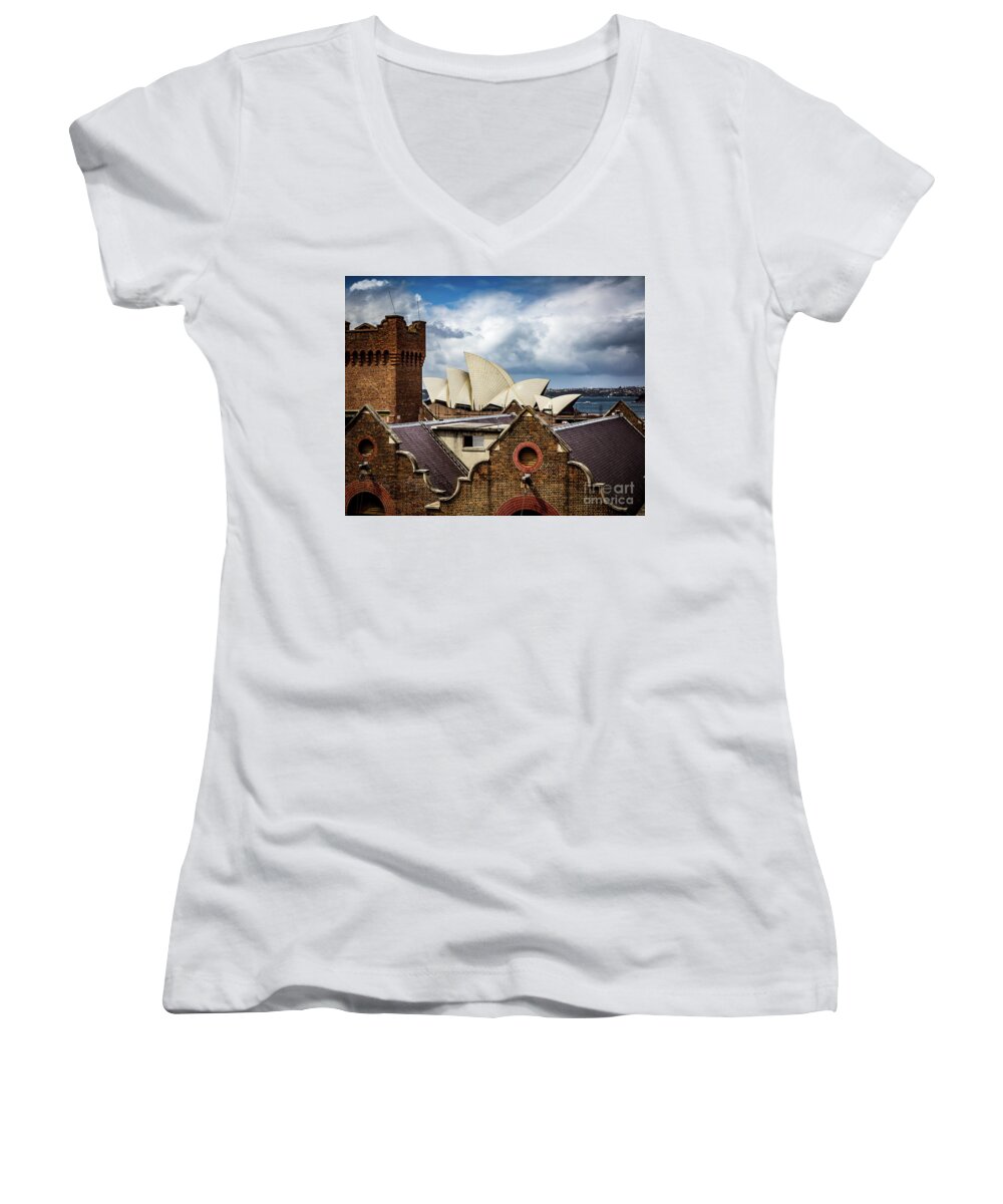 Roofs Women's V-Neck featuring the photograph Over the Roof Tops by Perry Webster