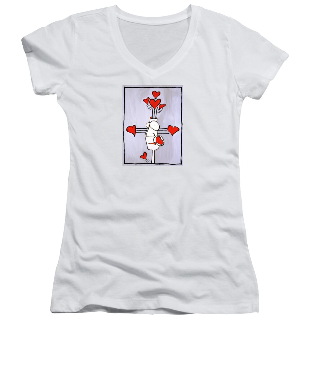 Gallery Women's V-Neck featuring the painting Overflow by Dar Freeland