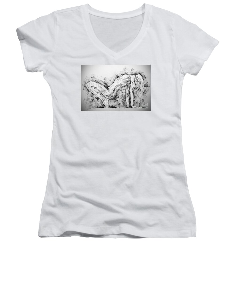 Erotic Women's V-Neck featuring the drawing Page 53 by Dimitar Hristov