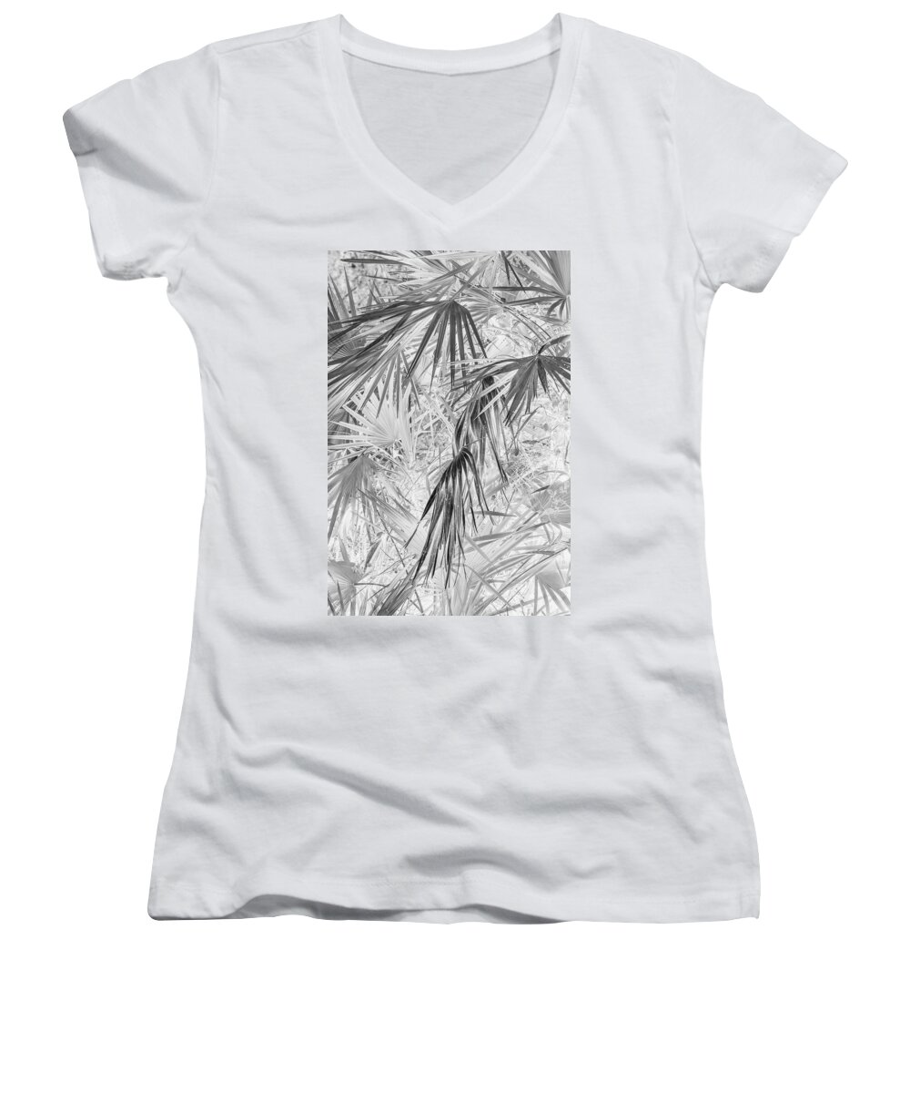 Negative Women's V-Neck featuring the photograph Palmettos Negatives by Dorothy Cunningham