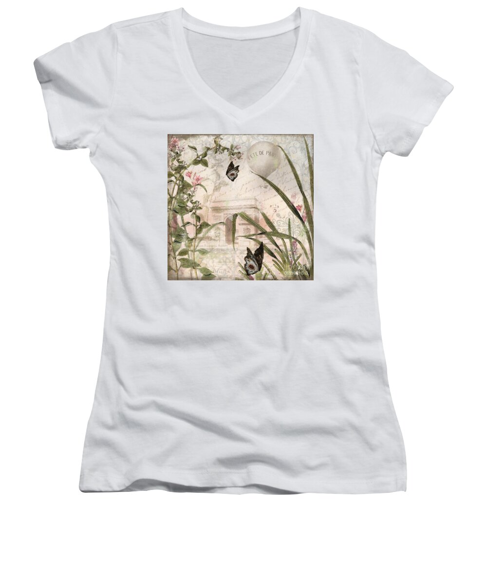 Paris Women's V-Neck featuring the painting Paris Afternoon by Mindy Sommers