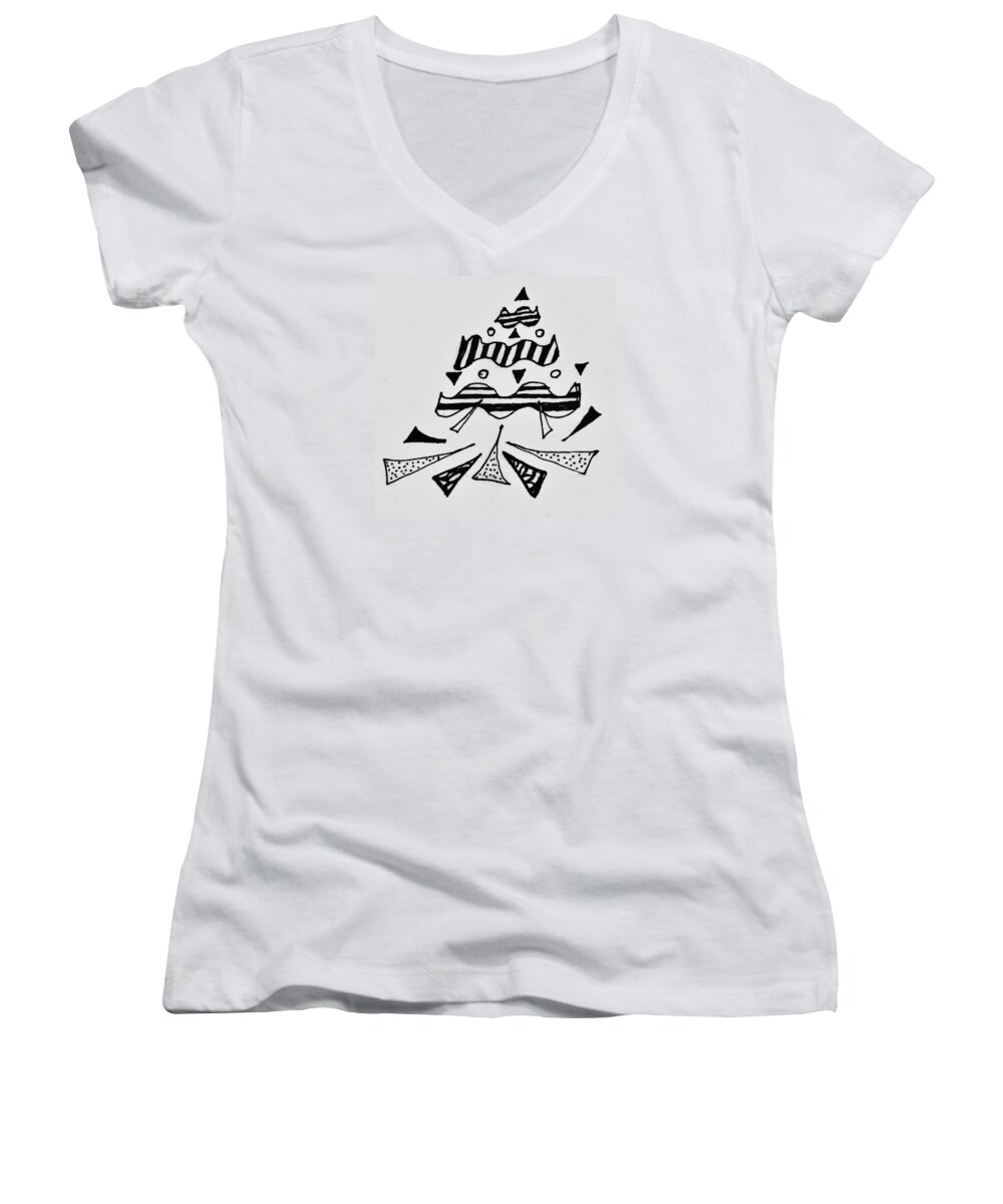 Black Women's V-Neck featuring the drawing Peak by Martin Cline