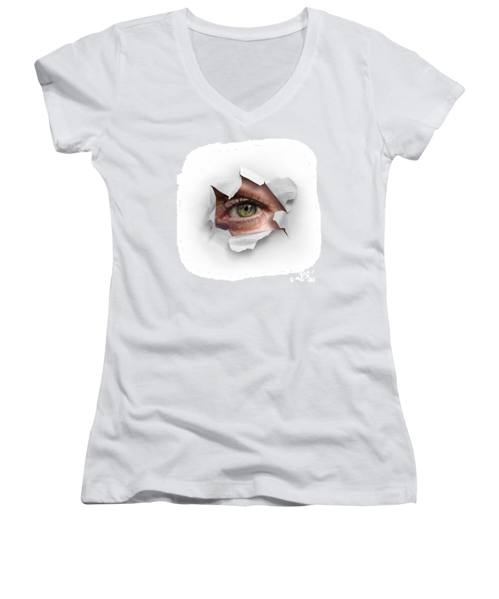 Abstract Women's V-Neck featuring the photograph Peek Through a Hole by Carlos Caetano