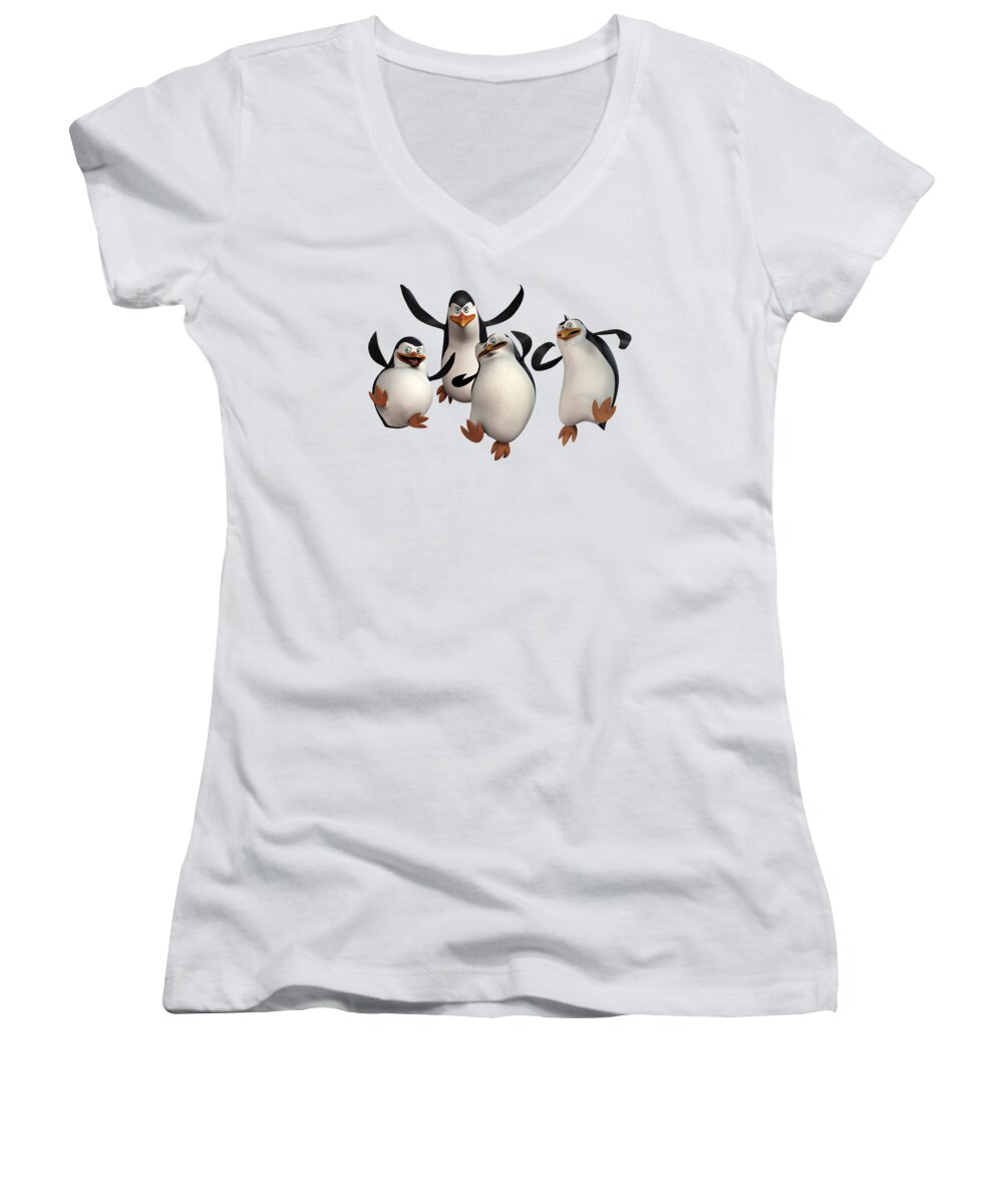 Penguins Women's V-Neck featuring the drawing Penguins of Madagascar 2 by Movie Poster Prints