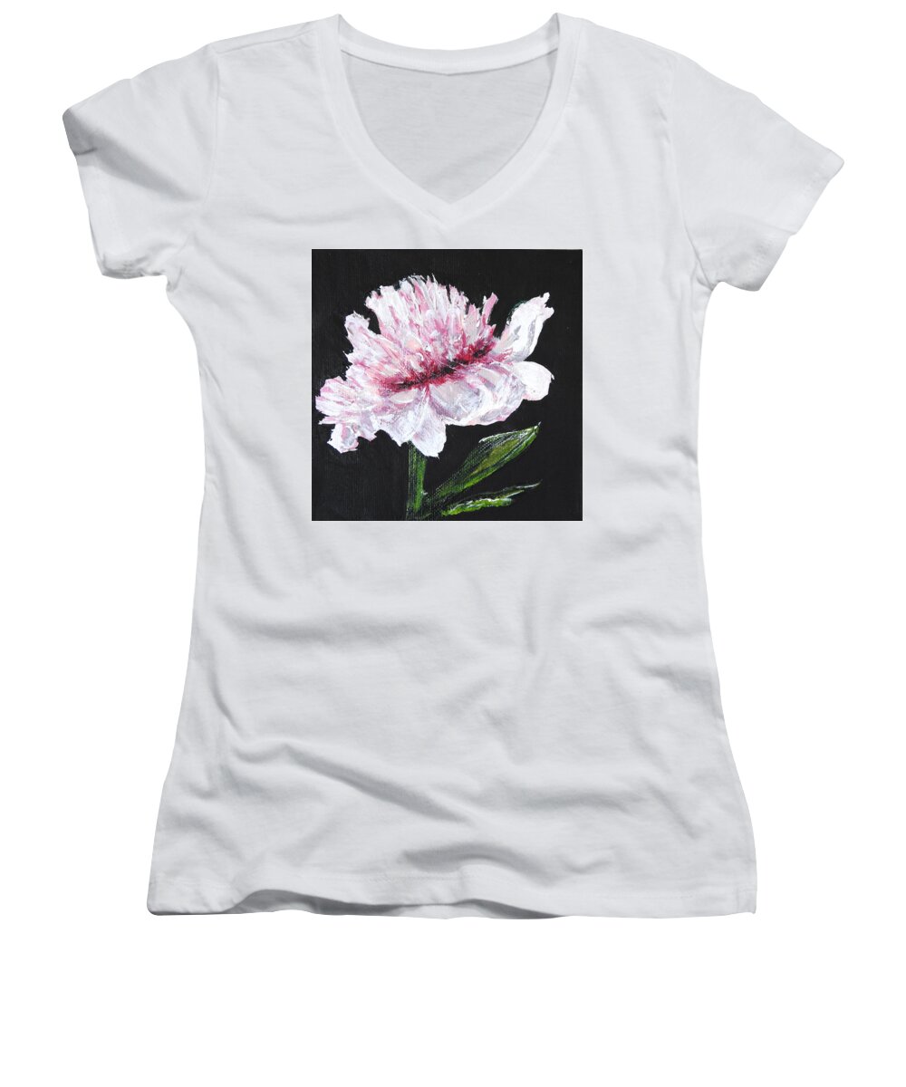 Peony Women's V-Neck featuring the mixed media Peony Bloom by Betty-Anne McDonald
