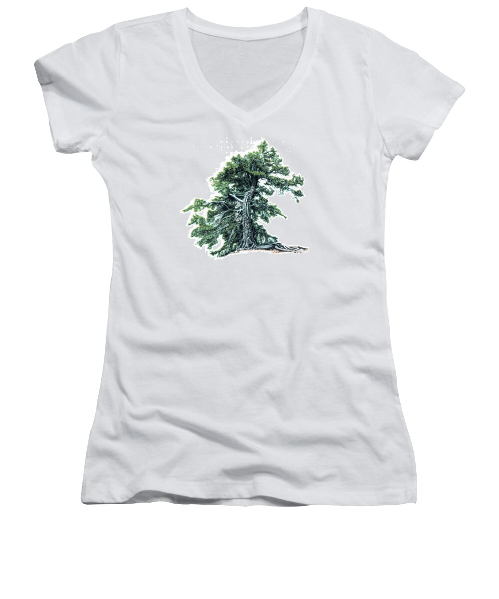 Pine Tree Women's V-Neck featuring the painting Perserverance by Wayne Pruse