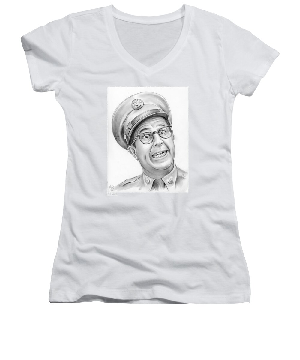 Phil Silvers Women's V-Neck featuring the drawing Phil Silvers by Greg Joens