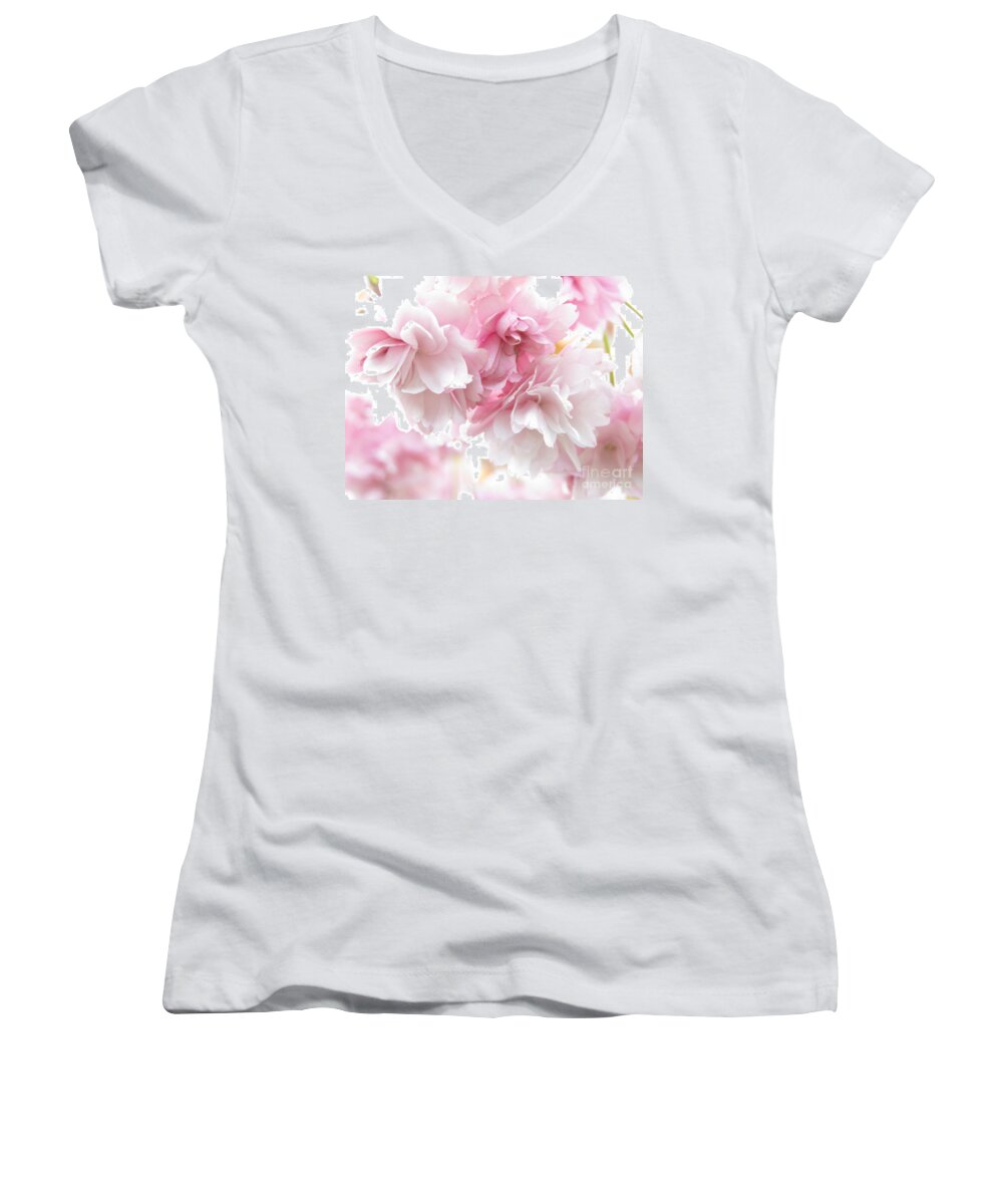 Cherry Blossoms Women's V-Neck featuring the photograph Pink April by Kim Tran