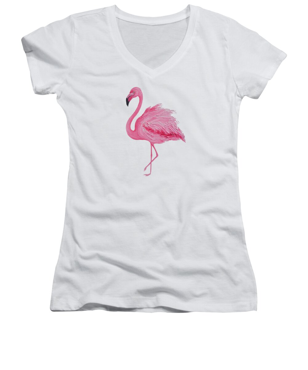 Flamingo Women's V-Neck featuring the painting Pink Flamingo by Jan Matson