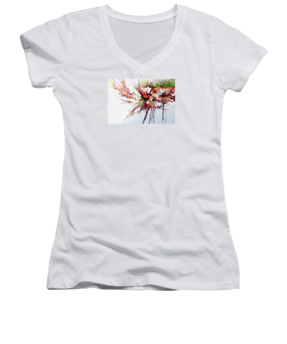 Flowers Women's V-Neck featuring the painting Poppy Parade by Rae Andrews