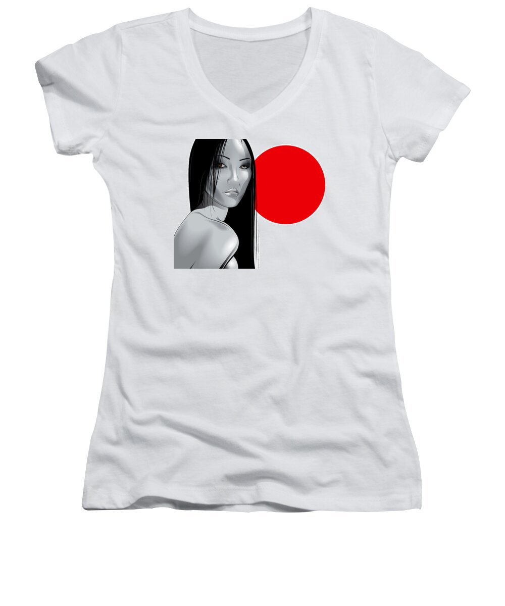 Grey Women's V-Neck featuring the digital art Power by Brian Gibbs