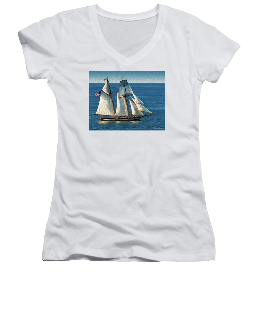 Ships Women's V-Neck featuring the photograph Pride of Baltimore by Rebecca Samler