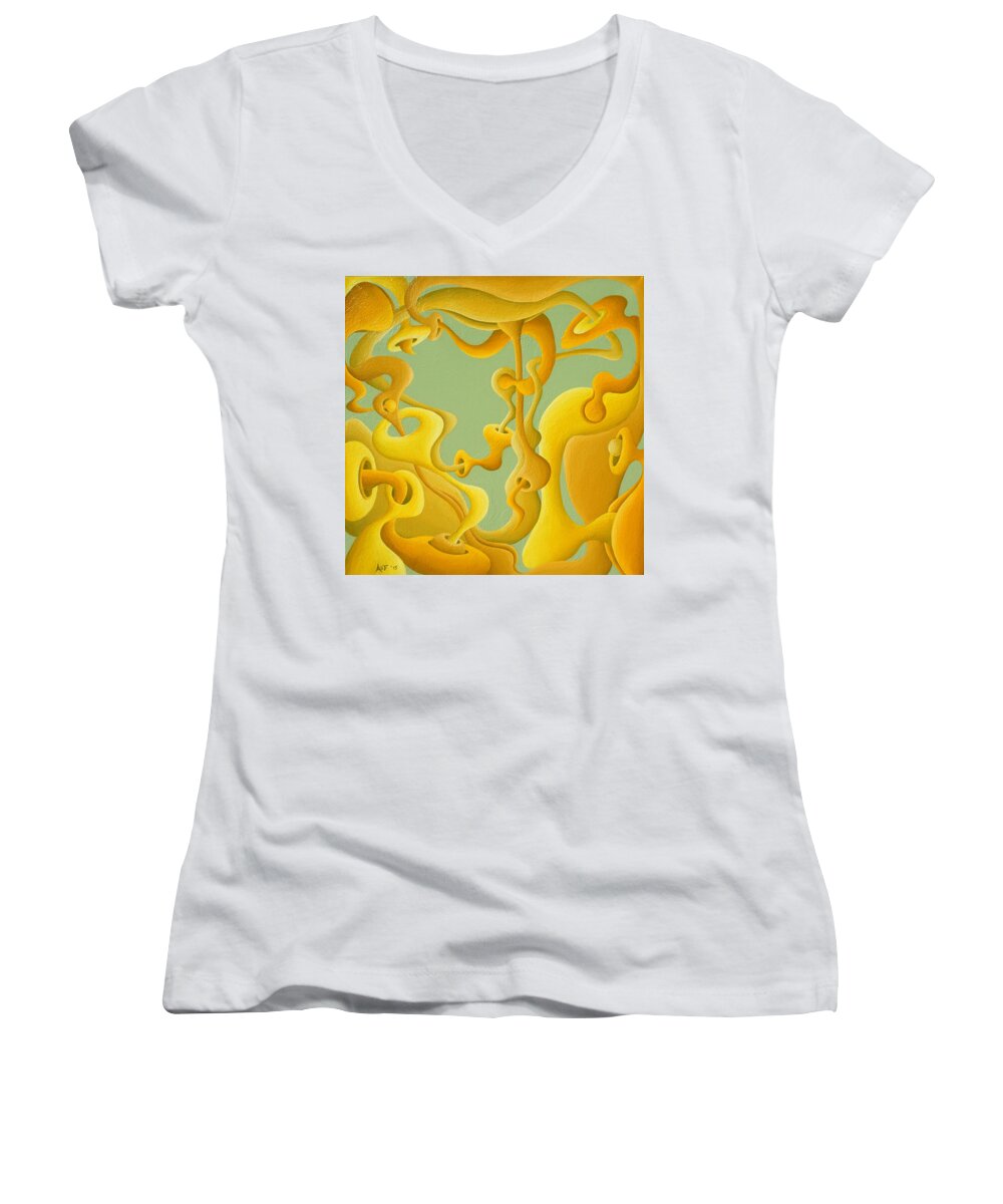 Proton Women's V-Neck featuring the painting Pro-Photonic Sunshine System by Amy Ferrari