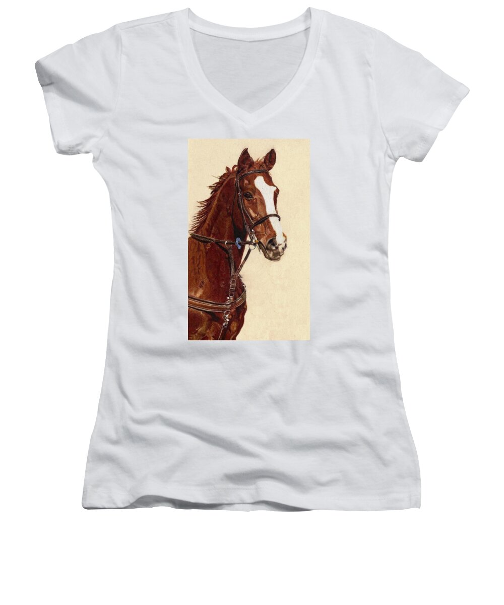 Art+prints Women's V-Neck featuring the painting Proud - Portrait of a Thoroughbred Horse by Patricia Barmatz