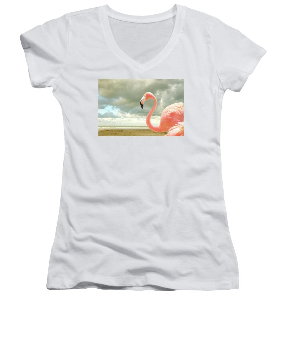 Flamingo Women's V-Neck featuring the photograph Proud to be pink by Adriana Zoon