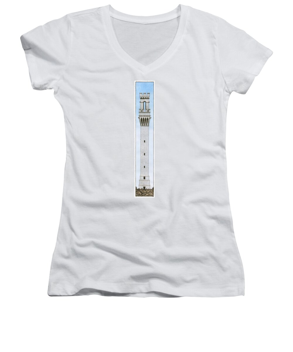 Provincetown Women's V-Neck featuring the painting Provincetown Pilgrim Monument by Charles Harden
