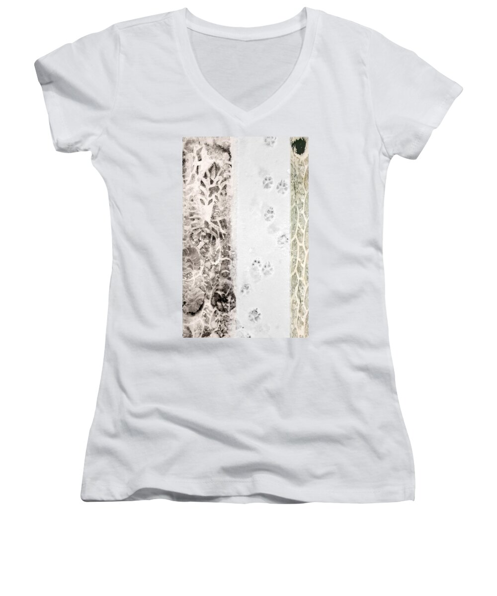 Winter Women's V-Neck featuring the photograph Puppy Prints in the Snow by Lynn Hansen