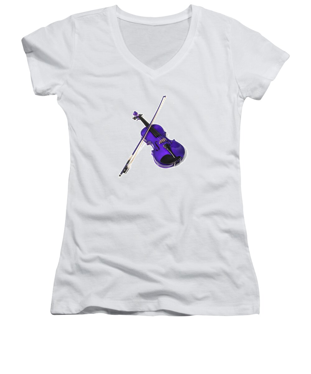 Helen Northcott Women's V-Neck featuring the photograph Purple Violin by Helen Jackson