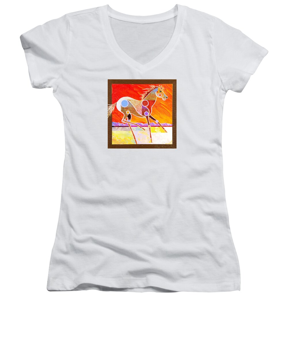 Abstract Realism Women's V-Neck featuring the painting Racing the Desert by Bob Coonts