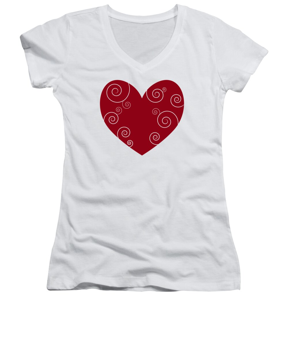 Red Women's V-Neck featuring the painting Red Heart by Frank Tschakert