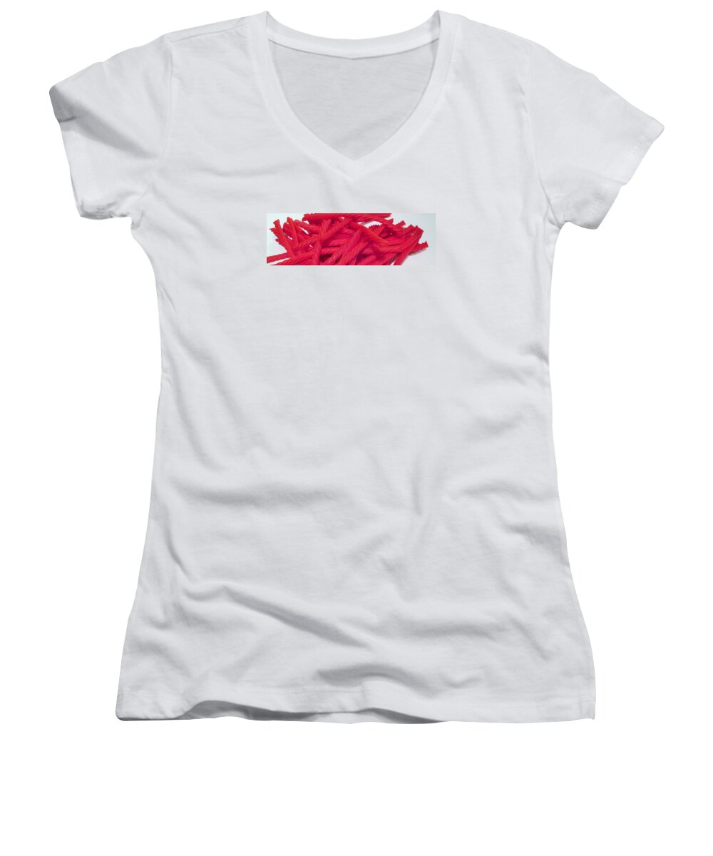 Red Women's V-Neck featuring the photograph Red licorice by Martin Cline