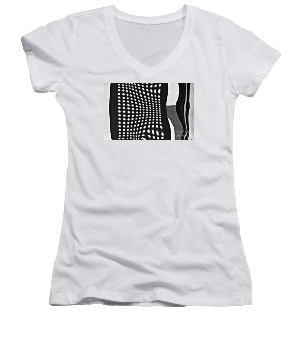 Reflection Women's V-Neck featuring the photograph Reflection on 42nd Street 2 Grayscale by Sarah Loft