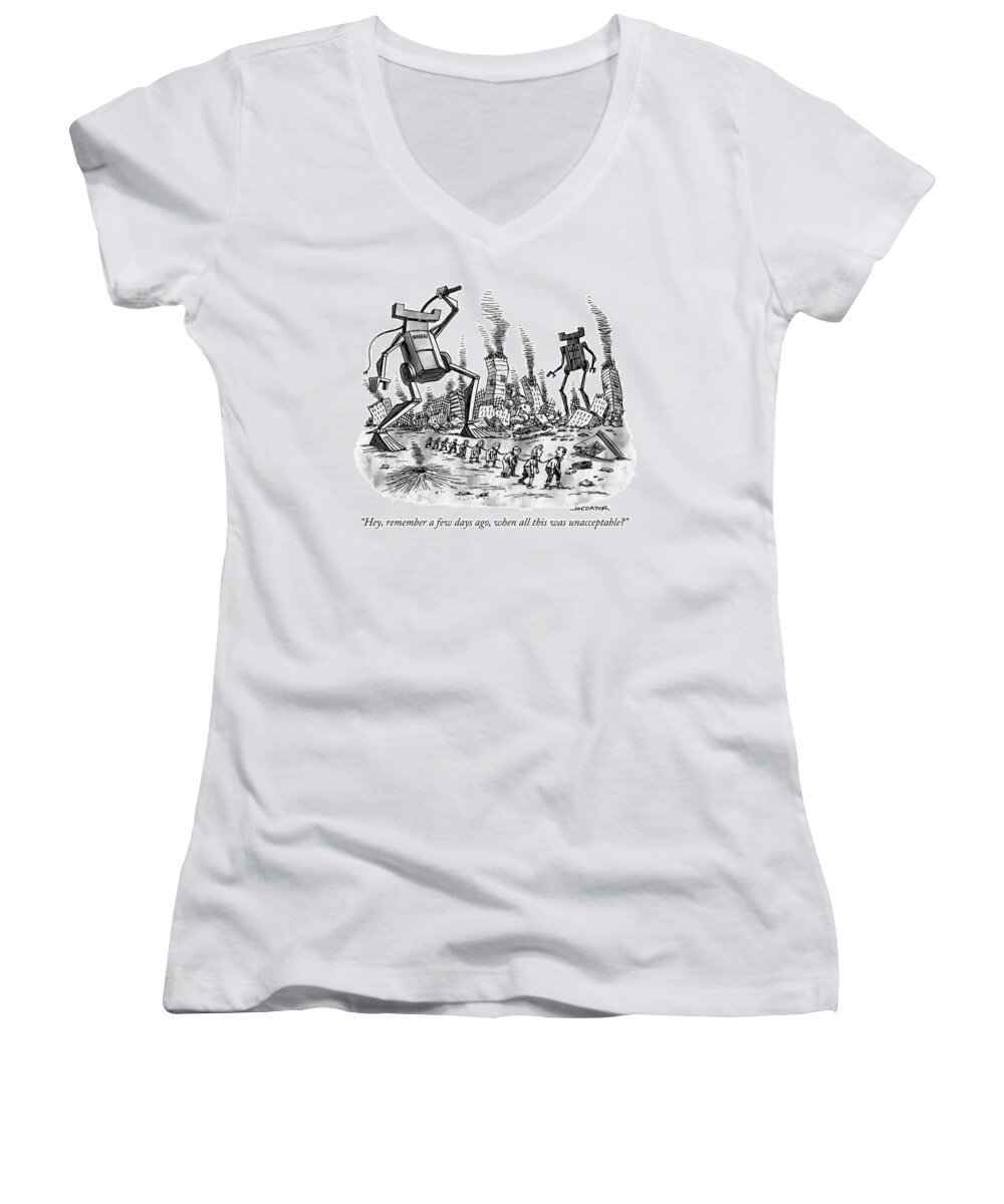 hey Women's V-Neck featuring the drawing Remember when all this was unacceptable by Joe Dator