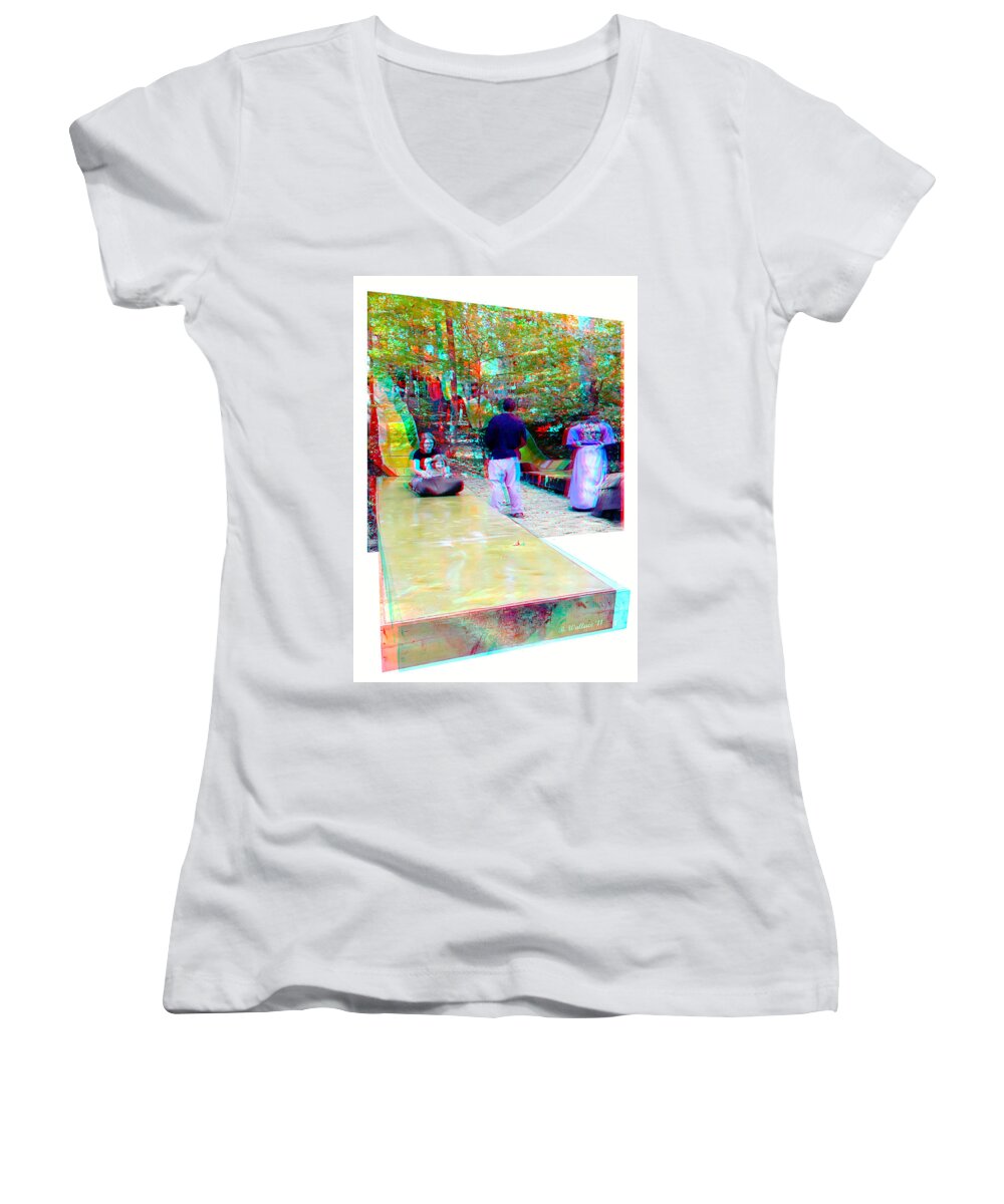 3d Women's V-Neck featuring the photograph Renaissance Slide - Red-Cyan 3D glasses required by Brian Wallace