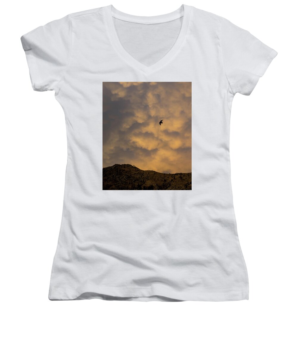 Sunset Women's V-Neck featuring the photograph Riding the storm by Martin Gollery