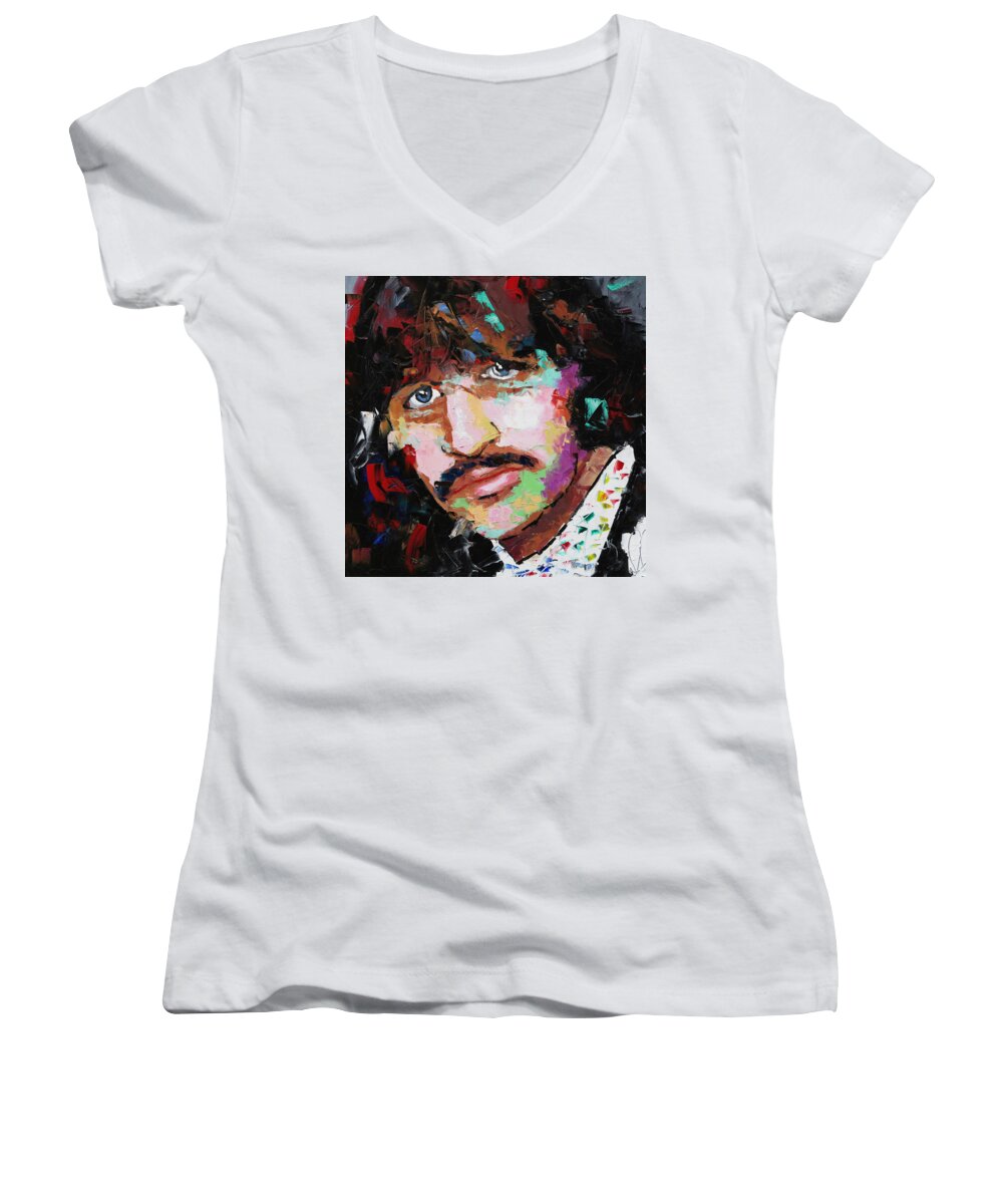 Ringo Women's V-Neck featuring the painting Ringo Starr by Richard Day