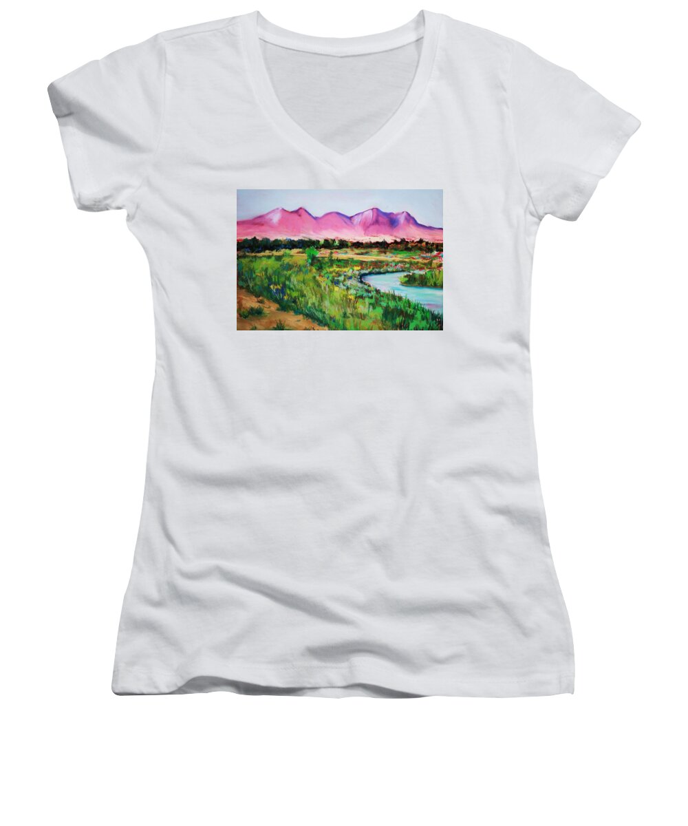 Country Club Road Women's V-Neck featuring the painting Rio on Country Club by Melinda Etzold