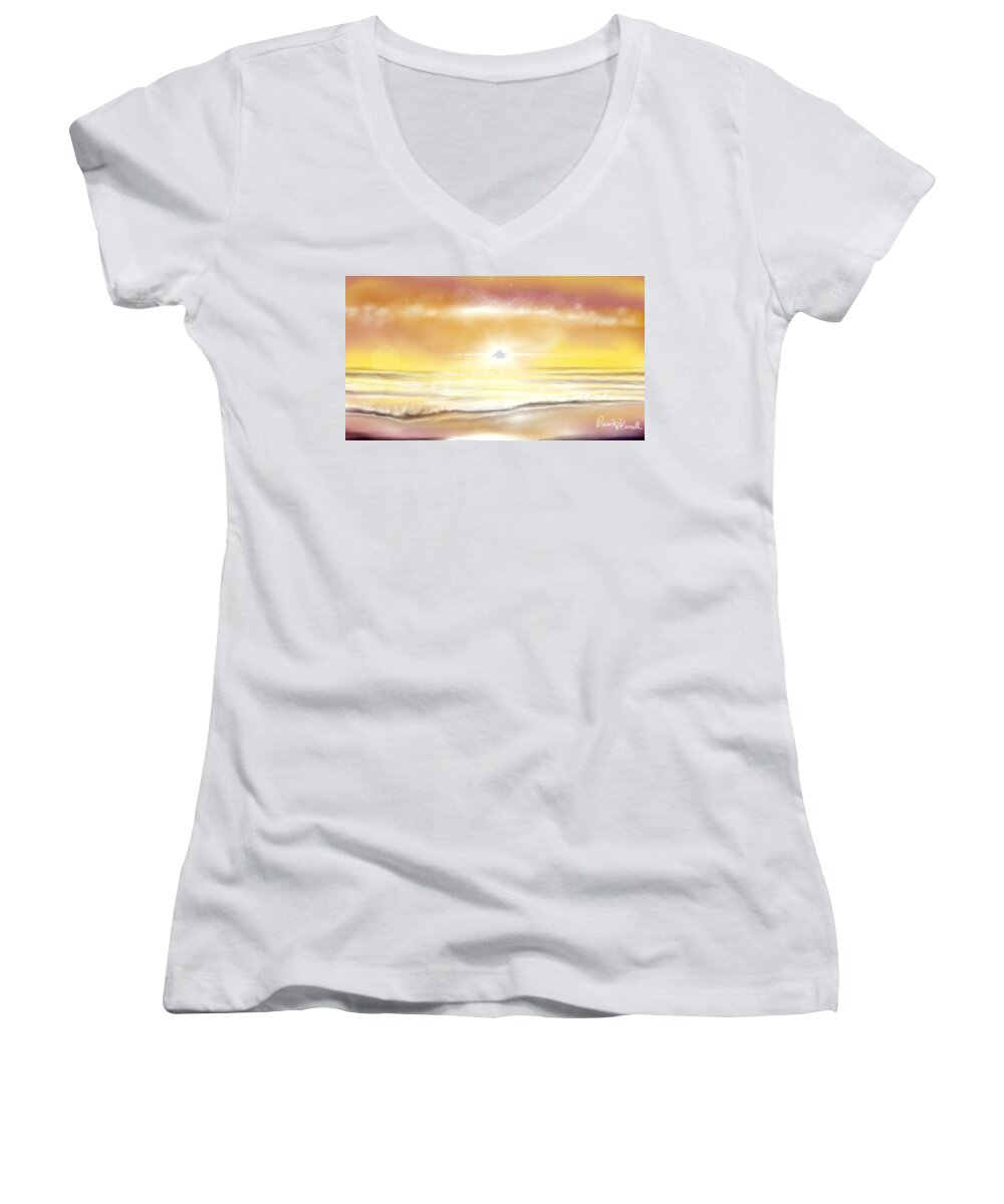 Sunrise Women's V-Neck featuring the painting Rise and Shine by Dawn Harrell