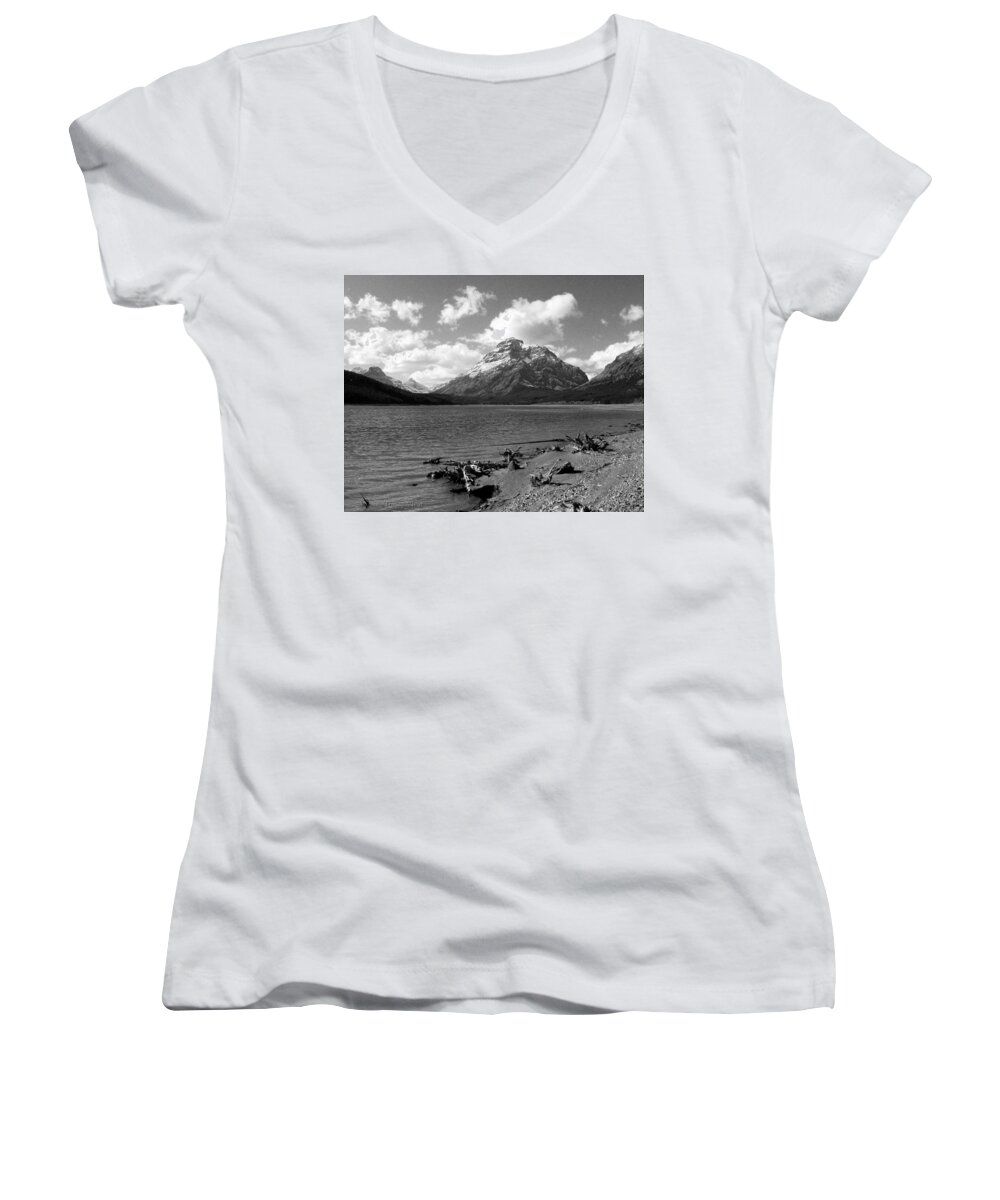 Rising Wolf Women's V-Neck featuring the photograph Rising Wolf, Two Med Shoreline by Tracey Vivar