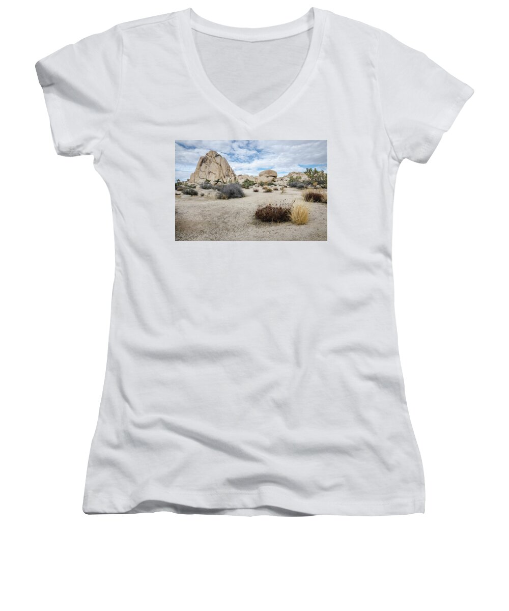 Joshua Tree Women's V-Neck featuring the photograph Rock Tower No.2 by Margaret Pitcher
