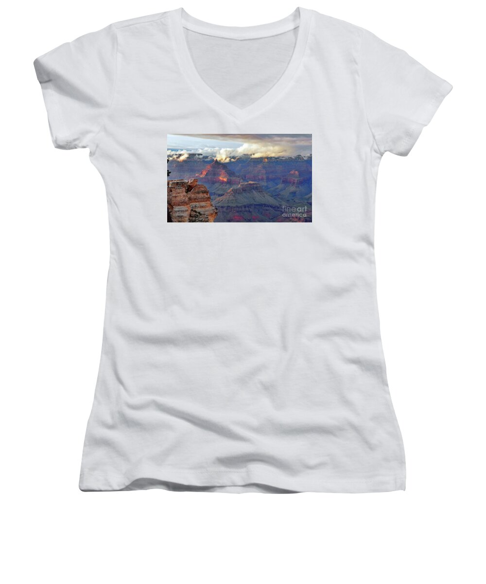 Creation Women's V-Neck featuring the photograph Rocks Fall into Place by Debby Pueschel
