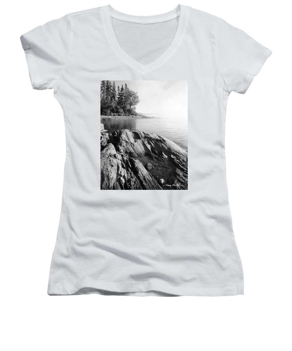 Landscape Women's V-Neck featuring the photograph Rugged Lake Shore by Harry Moulton