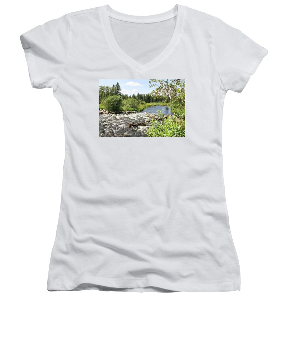 Lake Women's V-Neck featuring the photograph Saginas Lake by Ryan Crouse