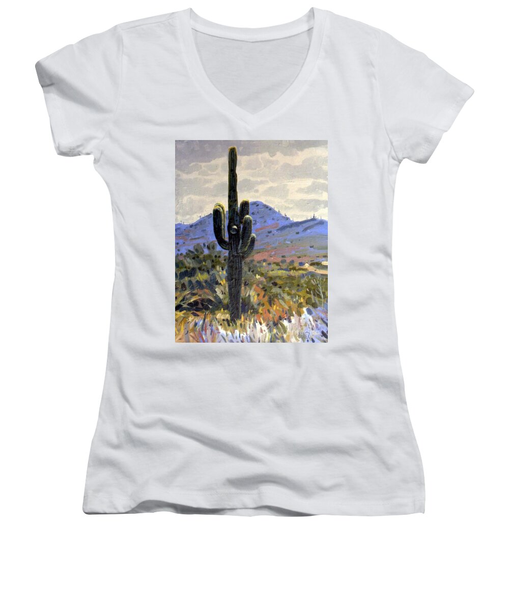Saguaro Women's V-Neck featuring the painting Saguaro by Donald Maier