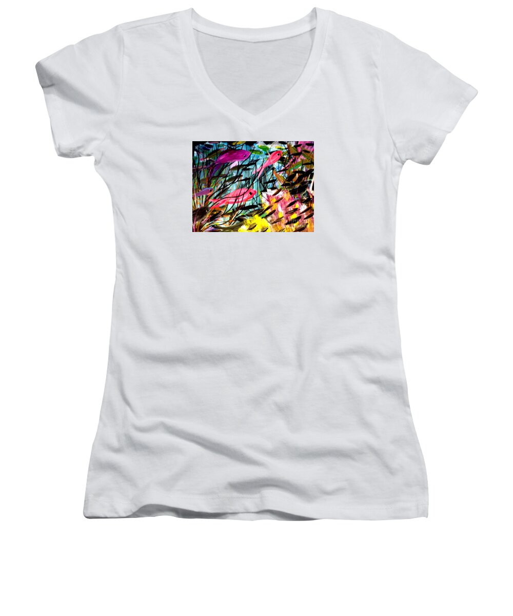 Beach Women's V-Neck featuring the painting Salt Water Dream by James and Donna Daugherty