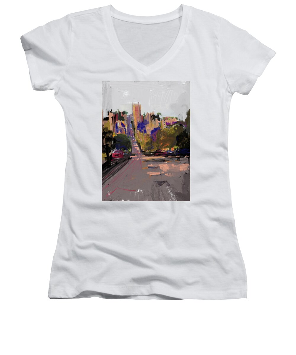 San Francisco Women's V-Neck featuring the mixed media San Francisco by Russell Pierce
