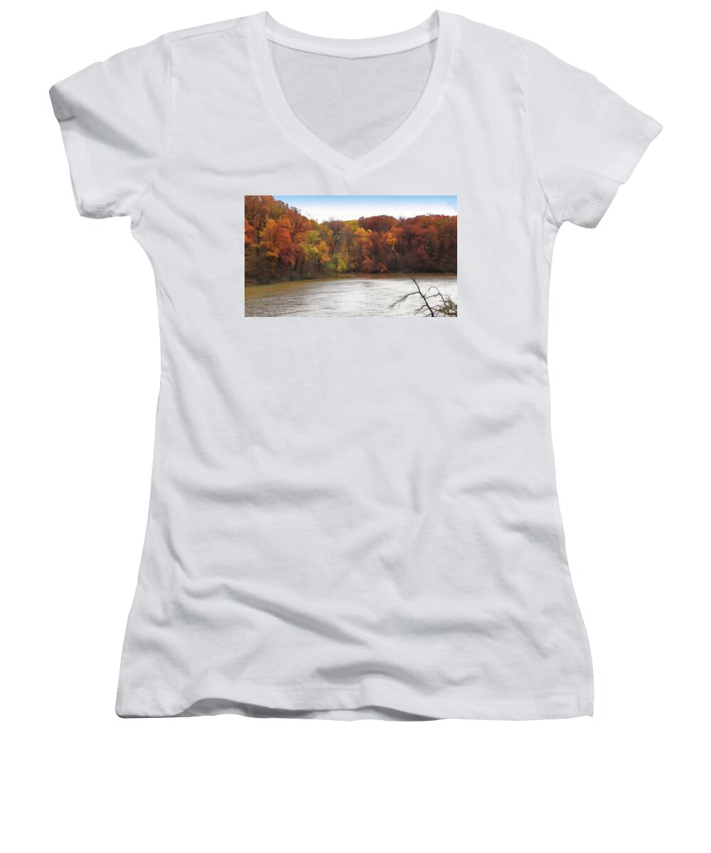 Cedric Hampton Women's V-Neck featuring the photograph Sauk Lake Autumn by Cedric Hampton