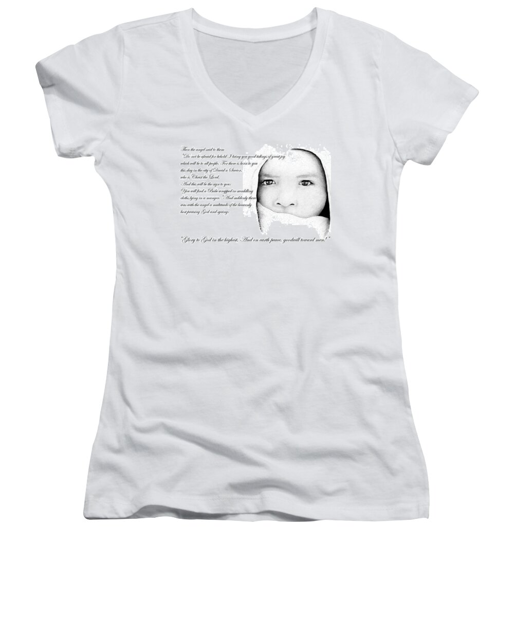 Christmas Women's V-Neck featuring the painting Savior Born Card by William Walts